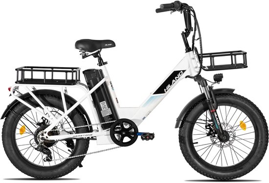 HILAND Elektrische Cargo Fatbike – 20" Dikke Banden – 48V – 7 Speed – Wit — afbeelding 2