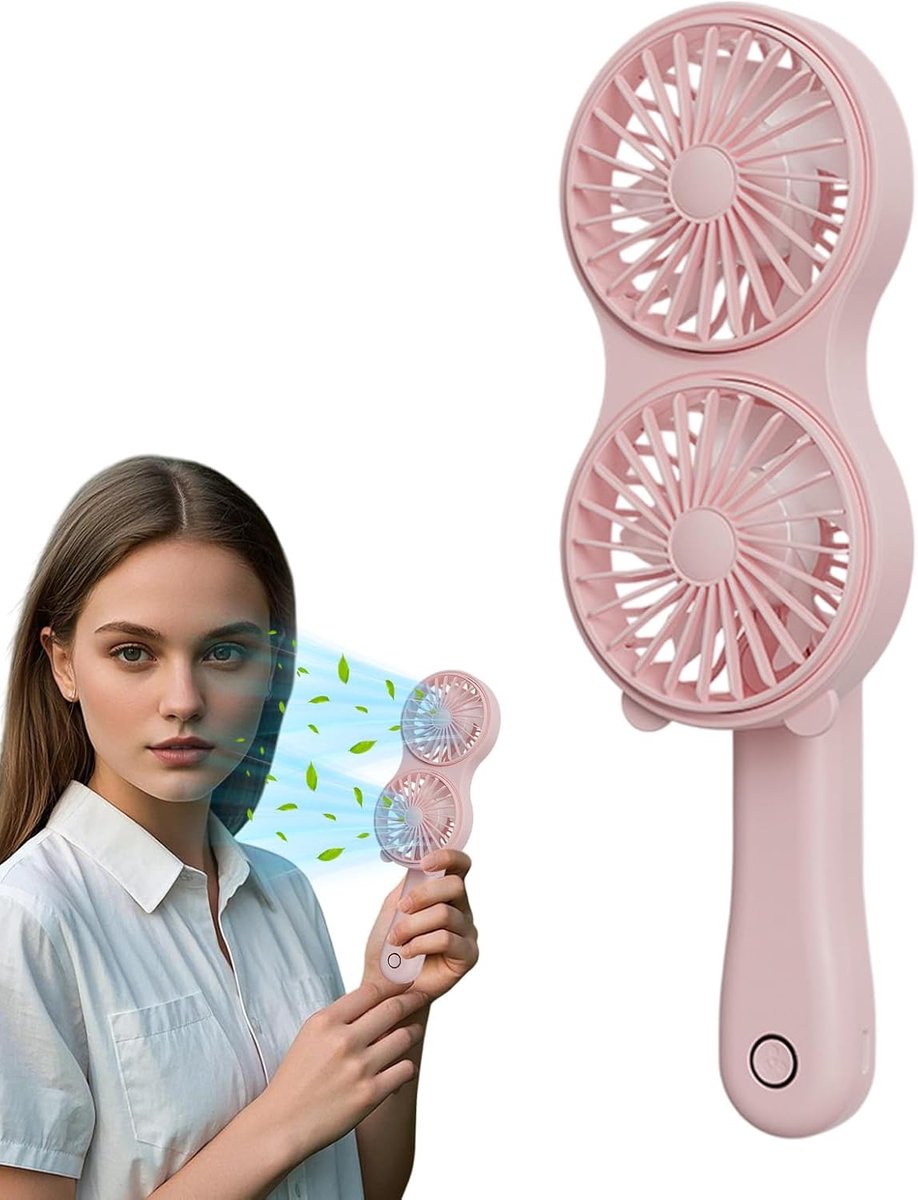 Persoonlijke Zakventilator - Handventilator - Overal verkoeling - Dubbelkoppig ontwerp - 59 x 82 x 59 cm - Roze