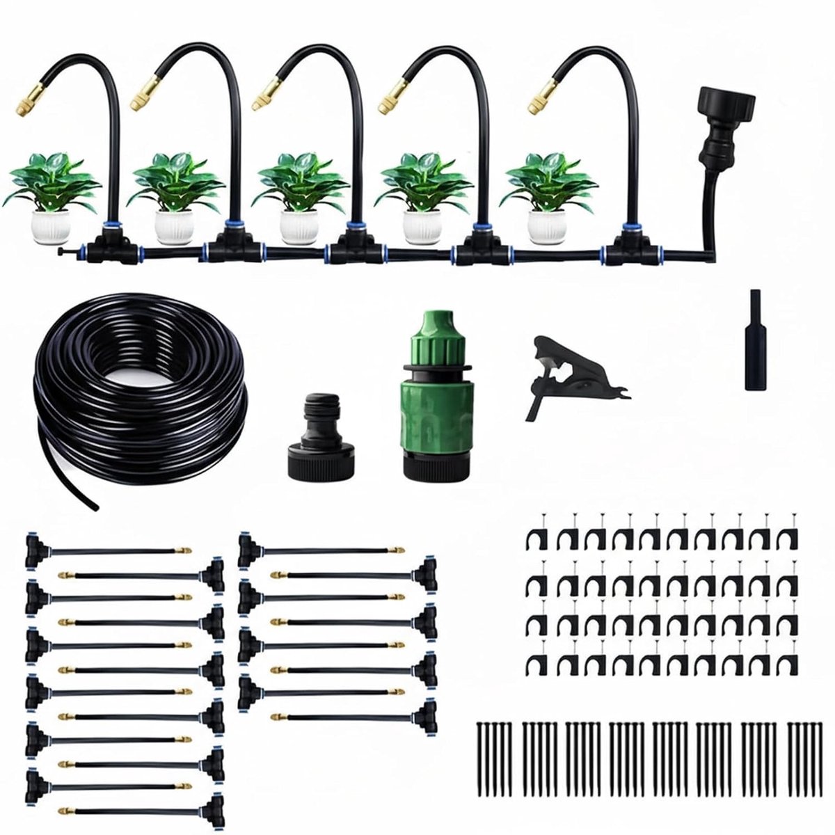 Druppelirrigatieset - Tuinsproeier Watersysteem - Planten Water Geven - Verstelbare Sproeiers - 20 meter slang - Zwart