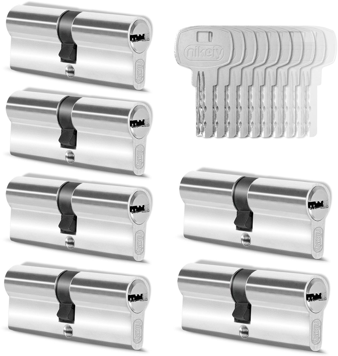 Dailygoods - Set van 6 Cilindersloten Gelijksluitend - 30/30 mm met 30 Sleutels