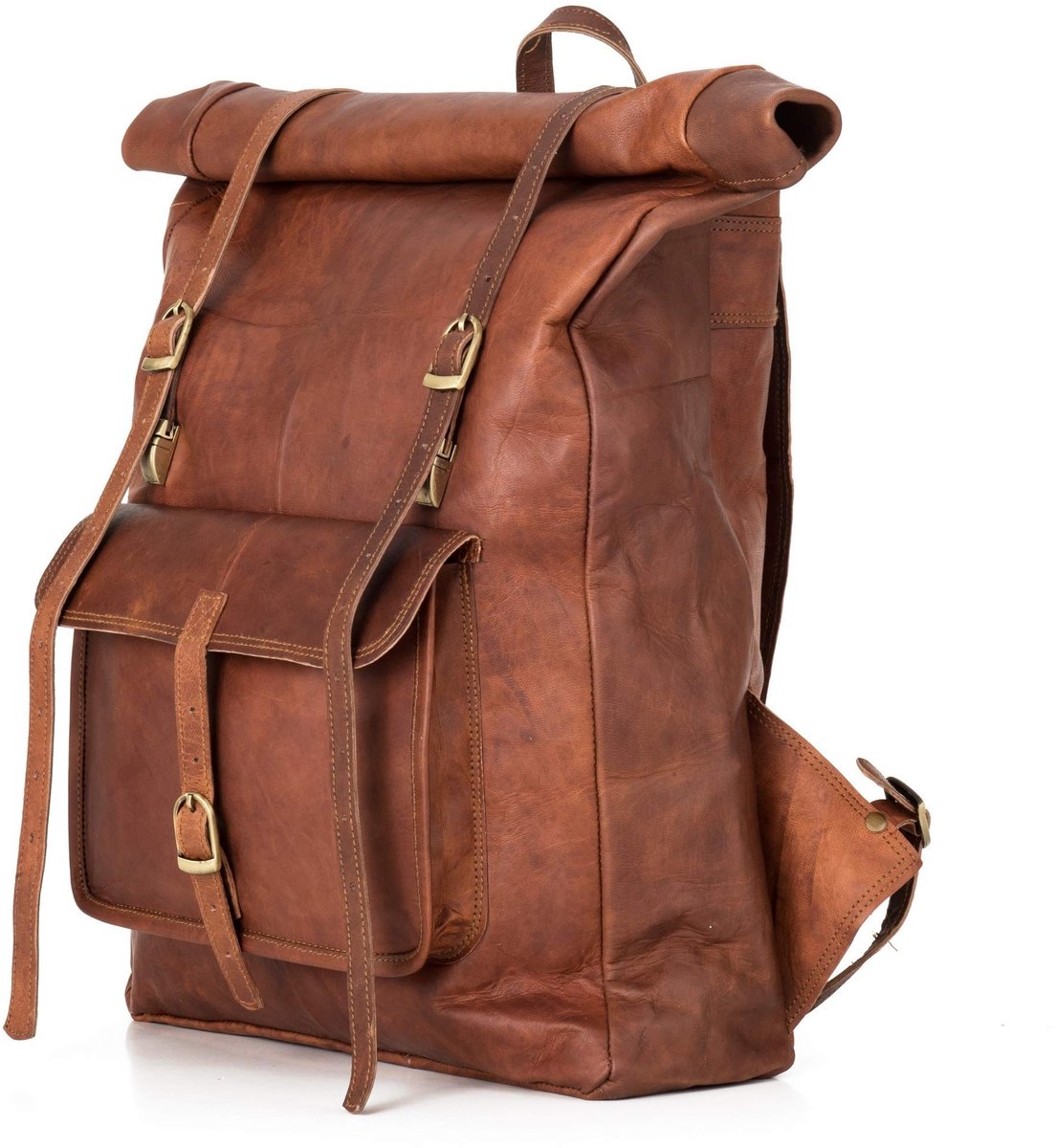 Dailygoods- Rugzak met 17" Laptopvak - Vintage Leer - Ruim en Duurzaam - Handgemaakt - Voor School/ Werk/ Sport - Laptoprugzak