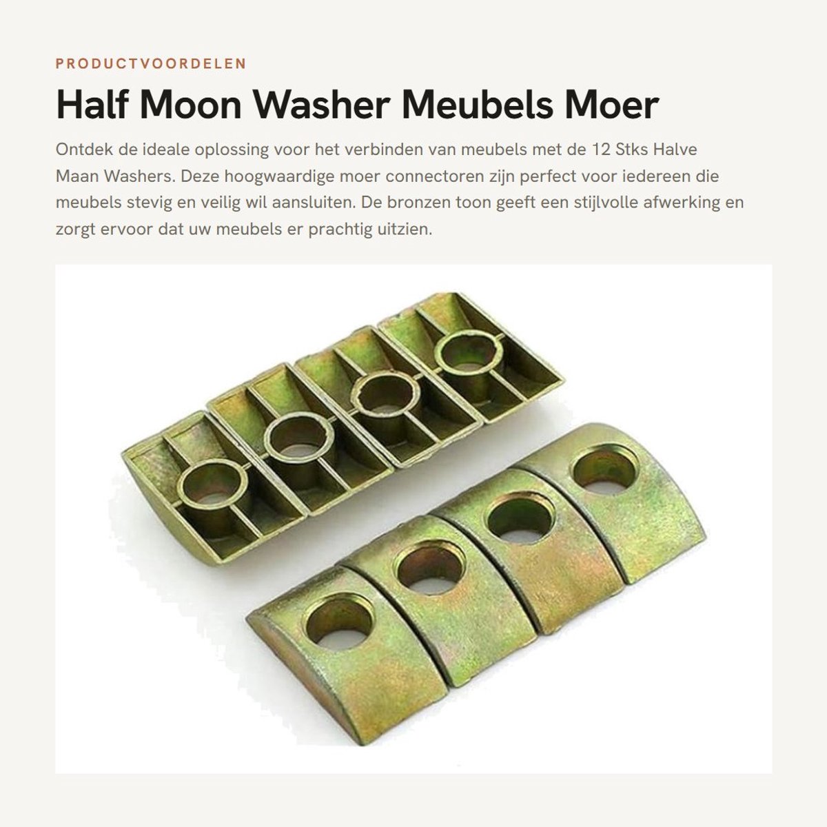 ZEYNOMAX- Half Moon Washer 12 Stuks - Halve Maan Spacer - Meubel Connector - Gatdiameter 8mm - Bronzen Toon - Legering - Meubelmoer