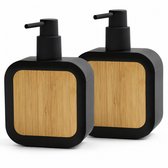 BUDDLEY Zeepdispenser - SET (2x) - Zeeppompje - Zeepdispensers - Zeeppomp - Zeeppompje vrijstaand - Hout - Handzeep - Zeepdispenser Zwart - Bamboe - Zeeppompje zwart - Keuken - Badkamer - Toilet - Zeep pompje- Zeeppompjes Bamboe