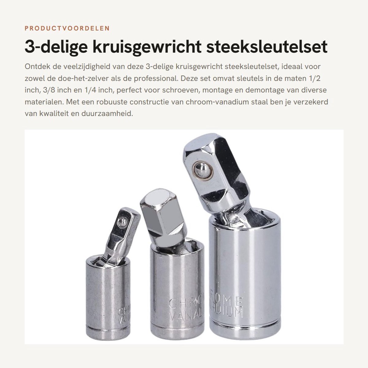 Dailygoods - Universal Joint Swivel Socket Adapter - 3 stuks - Duurzaam chroom vanadium staal - 1/2, 3/8, 1/4 - Ideaal voor schroefinstallatie - Gesch...