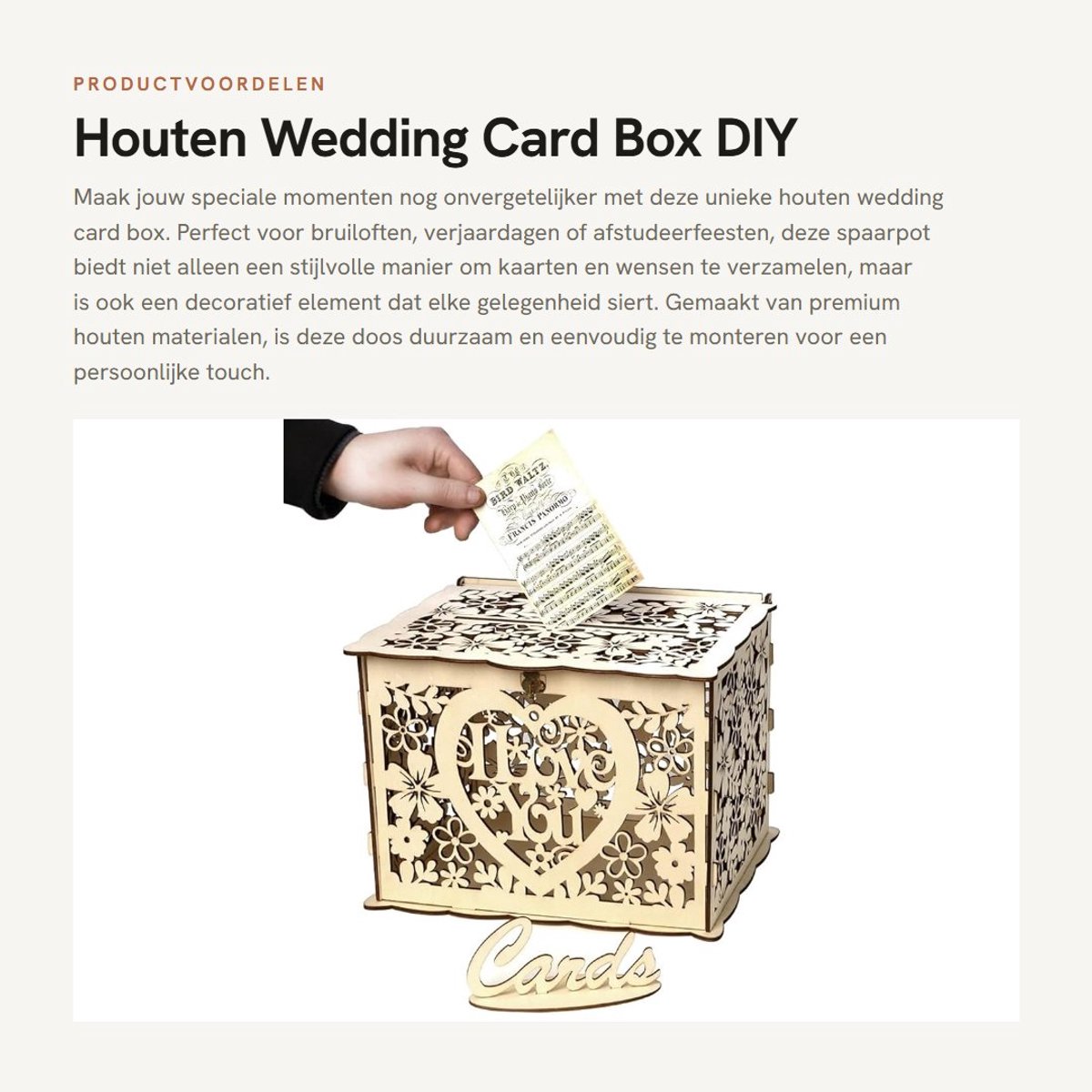 Dailygoods- Spaarpot Bruiloft - Houten Spaarpot met Slot - DIY Kaarthouder - Opvouwbaar - Duurzaam Hout - Eenvoudig te Monteren - Kaartdoos