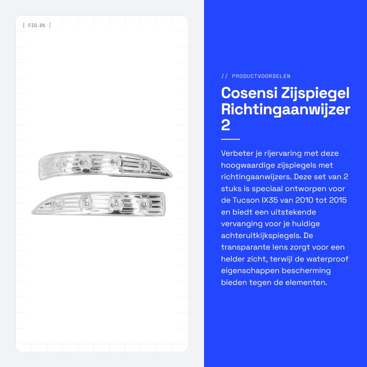 Dailygoods - Zijspiegel Richtingaanwijzer - 2 Stuks - Waterproof - Transparante Lens - Achteruitkijkspiegel Vervanging - Geschikt voor Tucson IX35 201...