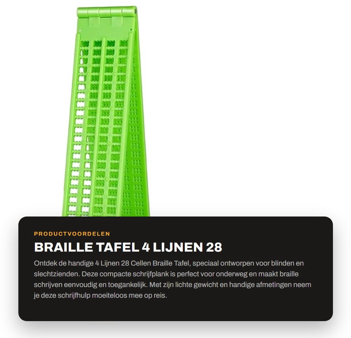 Dailygoods - Braille Tafel - 4 Lijnen 28 Cellen - Handig voor op Reis - Groen - Braille Schrijftafel - Geschikt voor Blinden en Slechtzienden - Compact