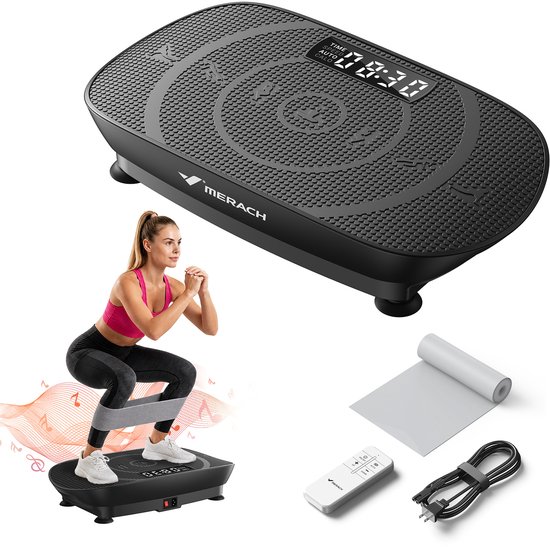MERACH Vibratie Fitnessplaat - 430-580 Trillingen/min - Maximaal Draagvermogen 180kg - Met 10 Versnellingen, Bluetooth Connectie en Afstandsbediening - Zwart