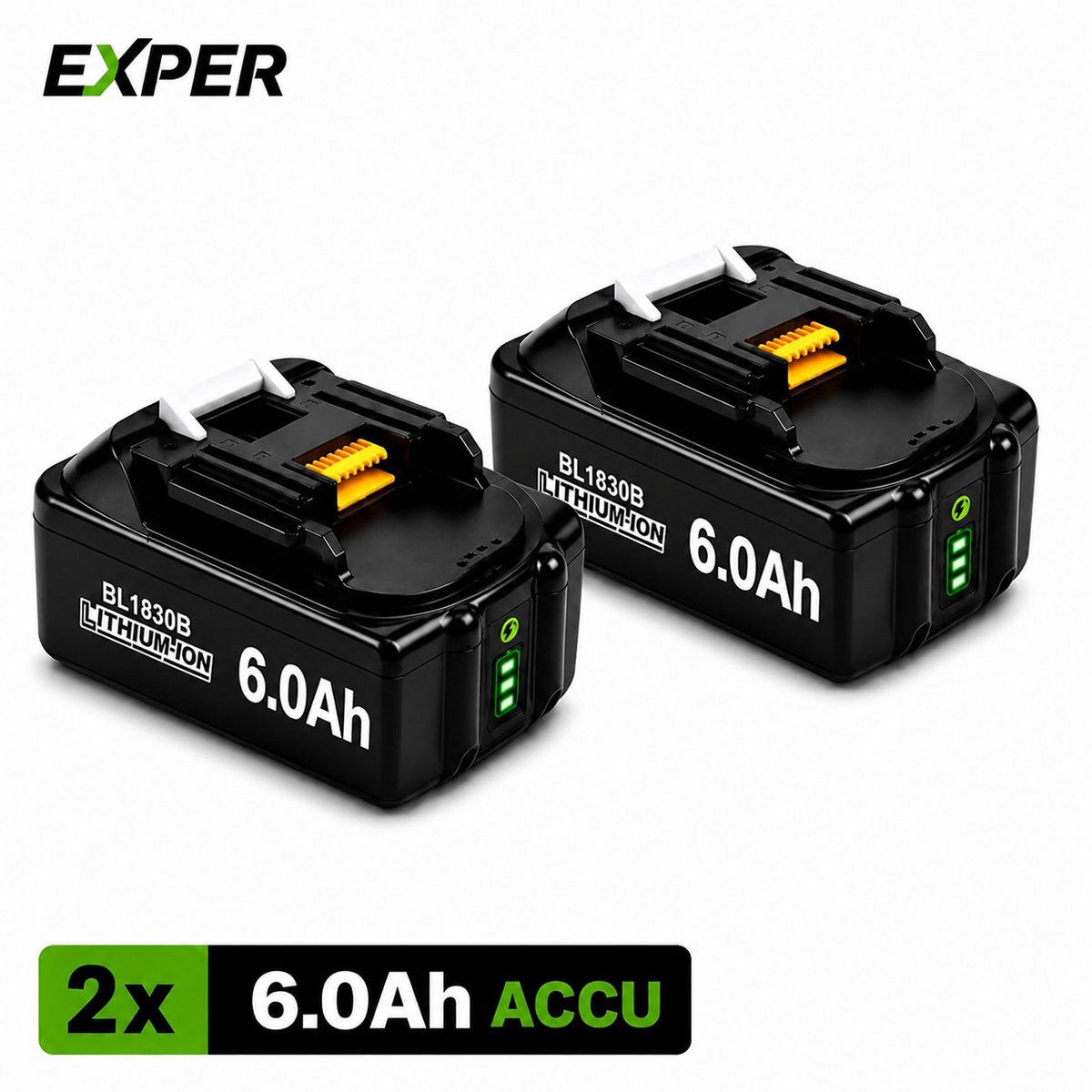 18V Accu geschikt voor Makita - 2 Stuks - Extra Groot 6.0Ah - 18V 6.0Ah Batterij - Vervangende Accu - 6000mAh - LED display - Li-ion Accu - LED Display - Accuboormachine - 18V BL1830B BL1860B BL1840B BL1815 LXT-400 BL1850B