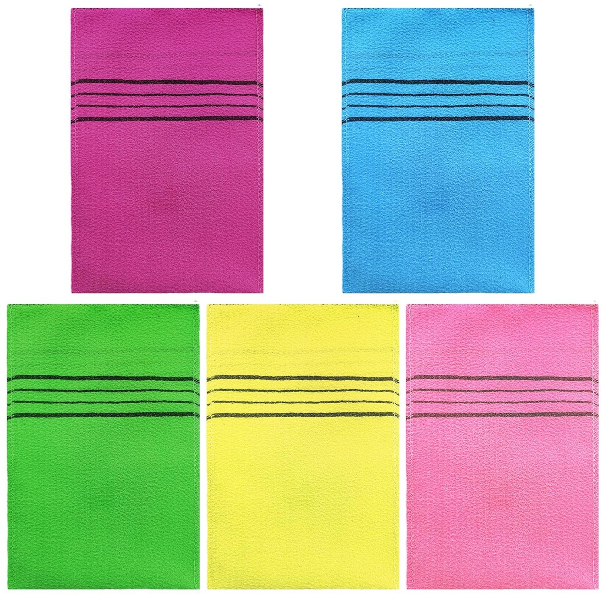 Dailygoods- Badhandschoenen Set van 5 - Peeling-Handdoeken - Douchehandschoenen - Reinigingshandschoenen - Vuil en Dode Huid - Polyester 14 cm x 18,5 cm - Peelinghandschoenen