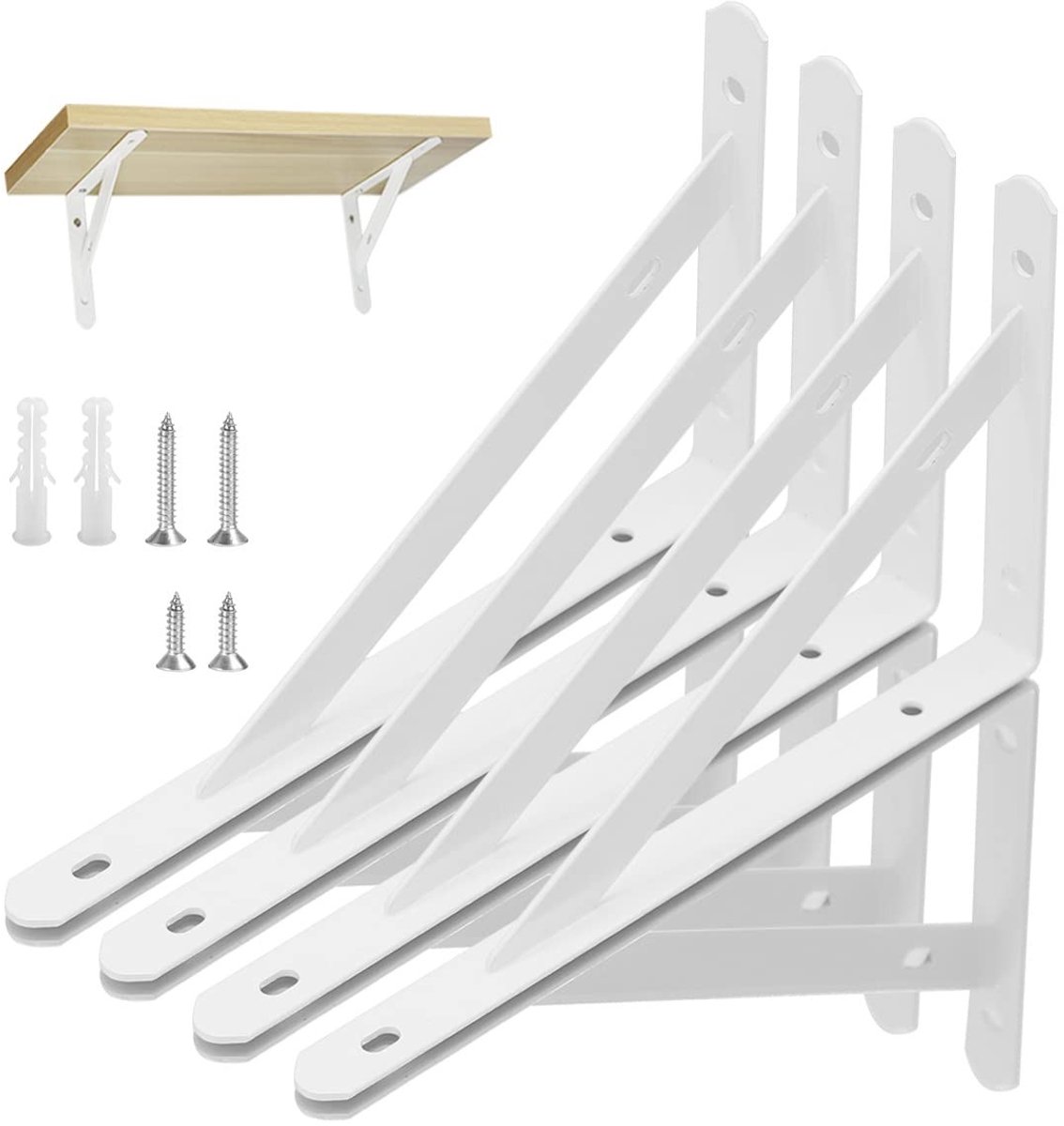 Dailygoods- Plankbeugels Heavy Duty - Driehoekige Wandbeugel - Muurbeugel voor Plank - 8 Inch - 8 Stuks - Hoogwaardig Staal met Glanzende Witte Coating - Plankdragers