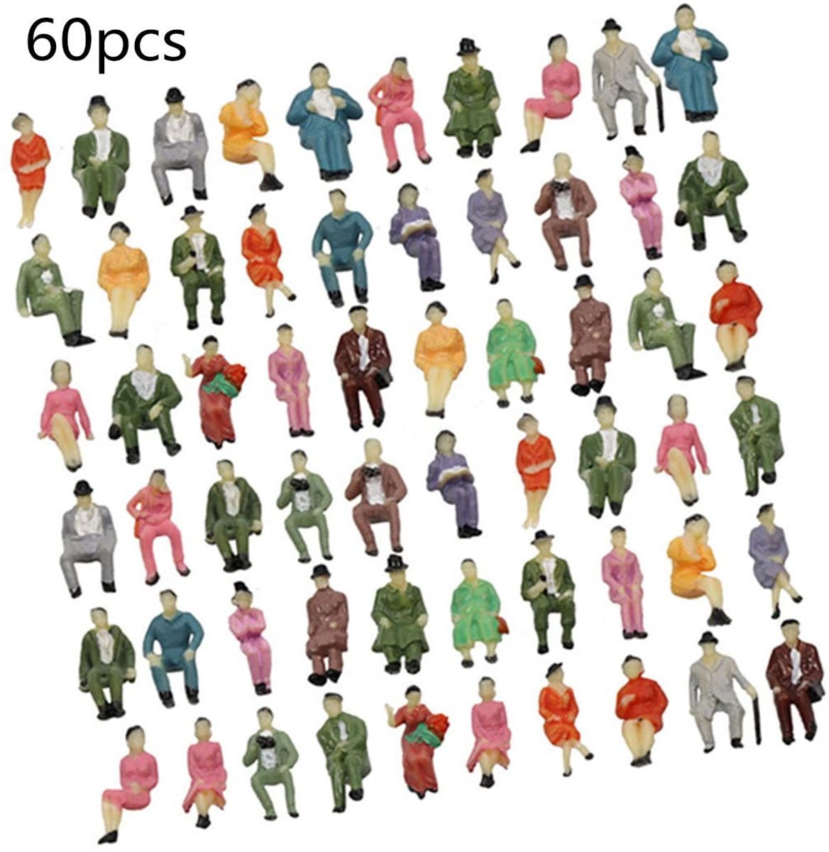 Dailygoods - Zittende Figuren - 60 Stuks Geschilderde Mensen - 1:87 Schaal - Voor Modelbouw - Perfect voor Hobbyprojecten