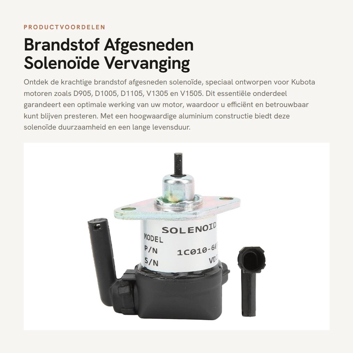 Dailygoods- Brandstofsolenoïde 12VDC - Aluminiumlegering - Vervanging voor KUBOTA - OEM 17208-60015/60016 - Schakelaar - Hoogwaardige kwaliteit - Solenoïde