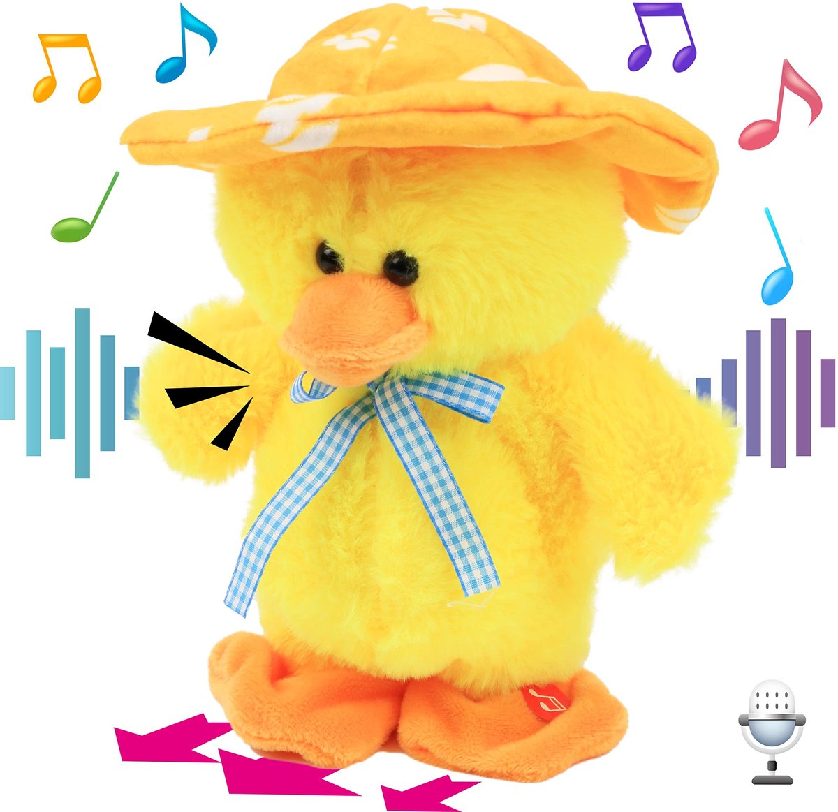 Dailygoods- Pratende Eend - Interactief Speelgoed - Zingende Eend - Pluche Knuffel - Educatief Speelgoed - Geschikt voor Peuters - 20 cm Hoog