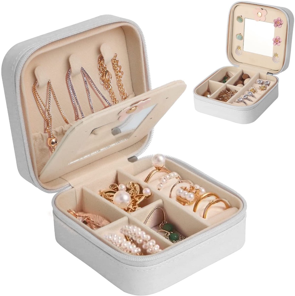 Dailygoods- Sieradendoos Reizen - Kleine Sieraden Opbergkoffer - Juwelenkistje - Sieraden Organizer - Drie Lagen - Spiegel - Juwelendoos