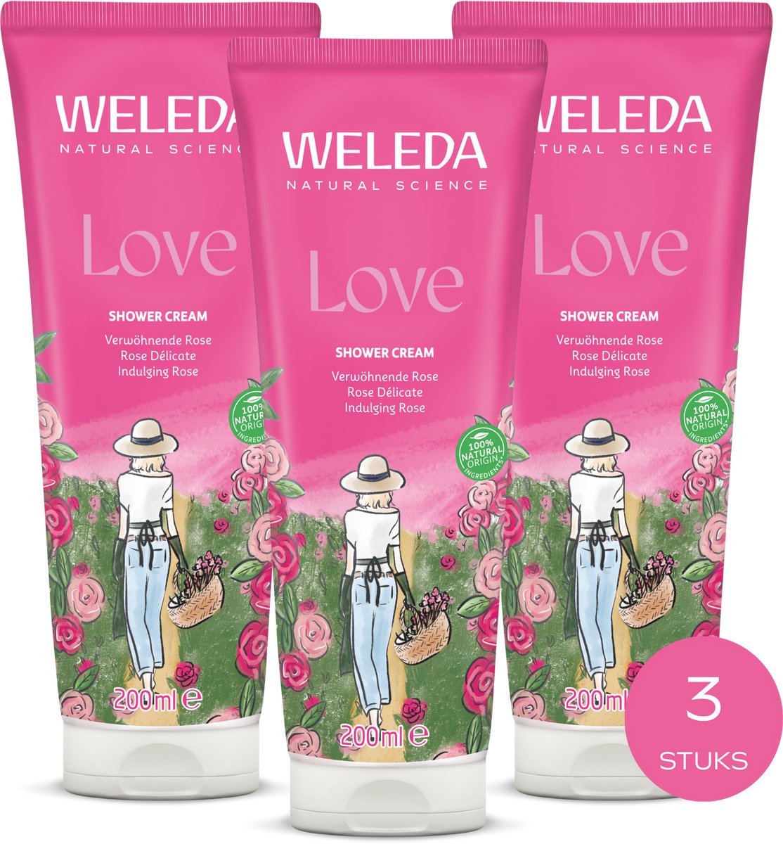 WELEDA Love Douchecrème - 3x 200ml - Voordeelverpakking - Romantische geur van Rozen, Jasmijn & Ylang ylang - Mild & Droogt Huid Niet Uit - 100% Natuurlijke Ingrediënten