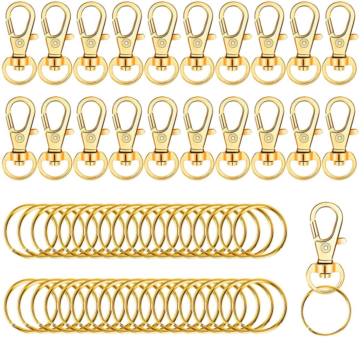 Dailygoods - 100 stuks sleutelhangers, karabijnhaken, 25 mm sleutelring, multifunctionele sleutelhanger, haak voor sleutelhanger, karabijnhaak voor tassen, afneembare draaibare karabijnhaak, voor doe-het-zelf