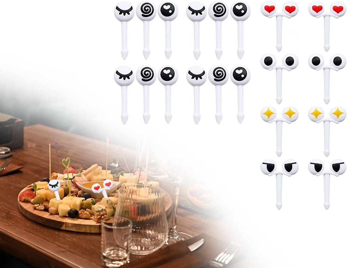 Dailygoods- Food Picks 70 Stuks - Fruitvorken - Mini-vorken - Fingerfood Picks - Kinderen - Prachtige Grote Ogen