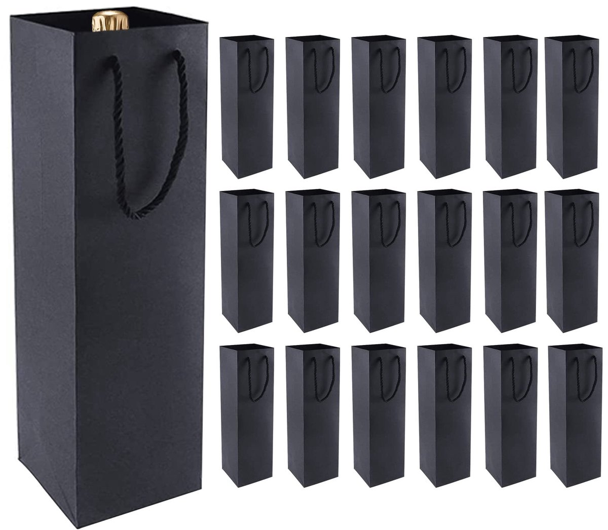 Dailygoods- Wijngeschenkzakjes 20 stuks - Kraftdesign - Cadeauzakjes - Flessenzakjes - Luxe met koordgrepen - Perfect voor zelf maken