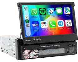 ESSGOO 1Din Autoradio Met Bluetooth - Apple Carplay & Android Auto - 7" HD Touchscreen Handmatig Opvouwbaar Scherm - USB, AUX, FM, EQ, TF