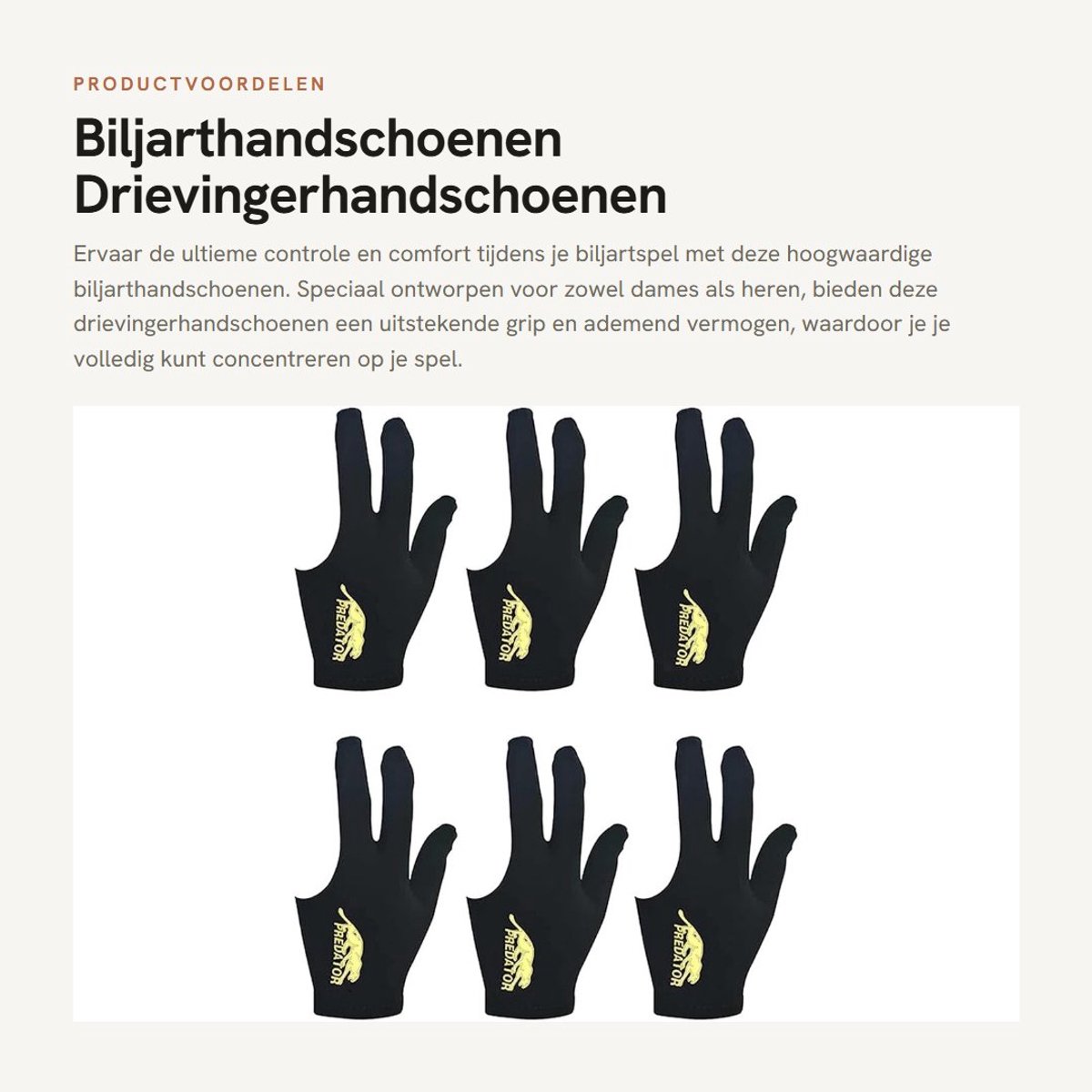 Dailygoods - Biljarthandschoenen - Drievingerhandschoenen - Antislip en ademend - Zwart - Poolhandschoenen - Geschikt voor dames en heren - 6 stuks