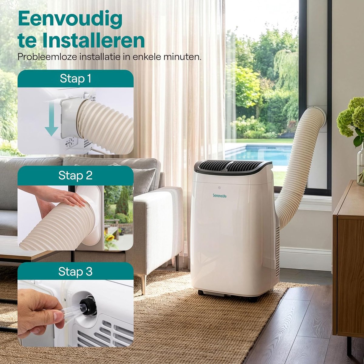 Mobiele airco 7000 BTU Wit met WiFi, App en Raamkit thumbnail 3