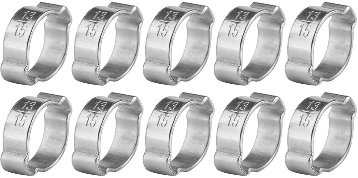 Dailygoods - 10 STKS Rvs Dubbele Oor Slangklemmen 13-15mm, O Clips Bevestigingsmiddelen voor Brandstofleiding (13-15 mm)