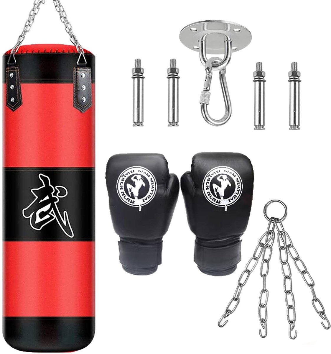 Dailygoods- Bokszak Robuust 100 x 30 cm - Bokshandschoenen - MMA - Aerobic-boxers - Zware stalen ketting - Schokabsorberend - Zandzak