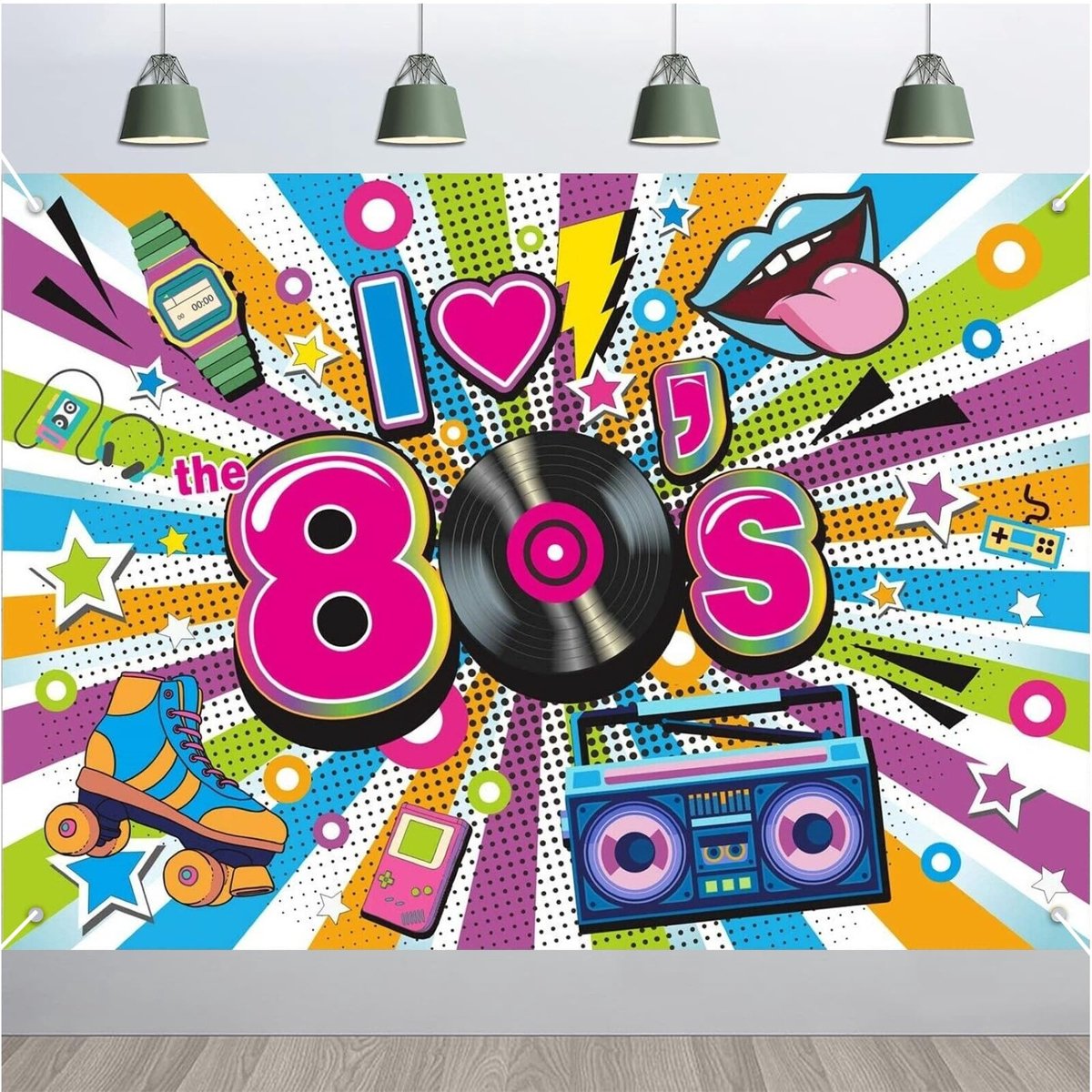 Dailygoods- Feestdecoratiebanner Grote Afmetingen - Jaren 80 Themadecoratie - Discofeestdecoratie - Verjaardagsfeestjes - Hiphopachtergrondwanddecoratie - Hoogwaardig Zijdemateriaal - Thema Banner