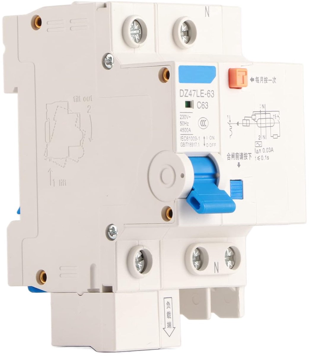 Aardlekschakelaar - Stroomonderbreker - Elektrische Veiligheid - Drievoudige Bescherming - 63A 30mA - Grijs