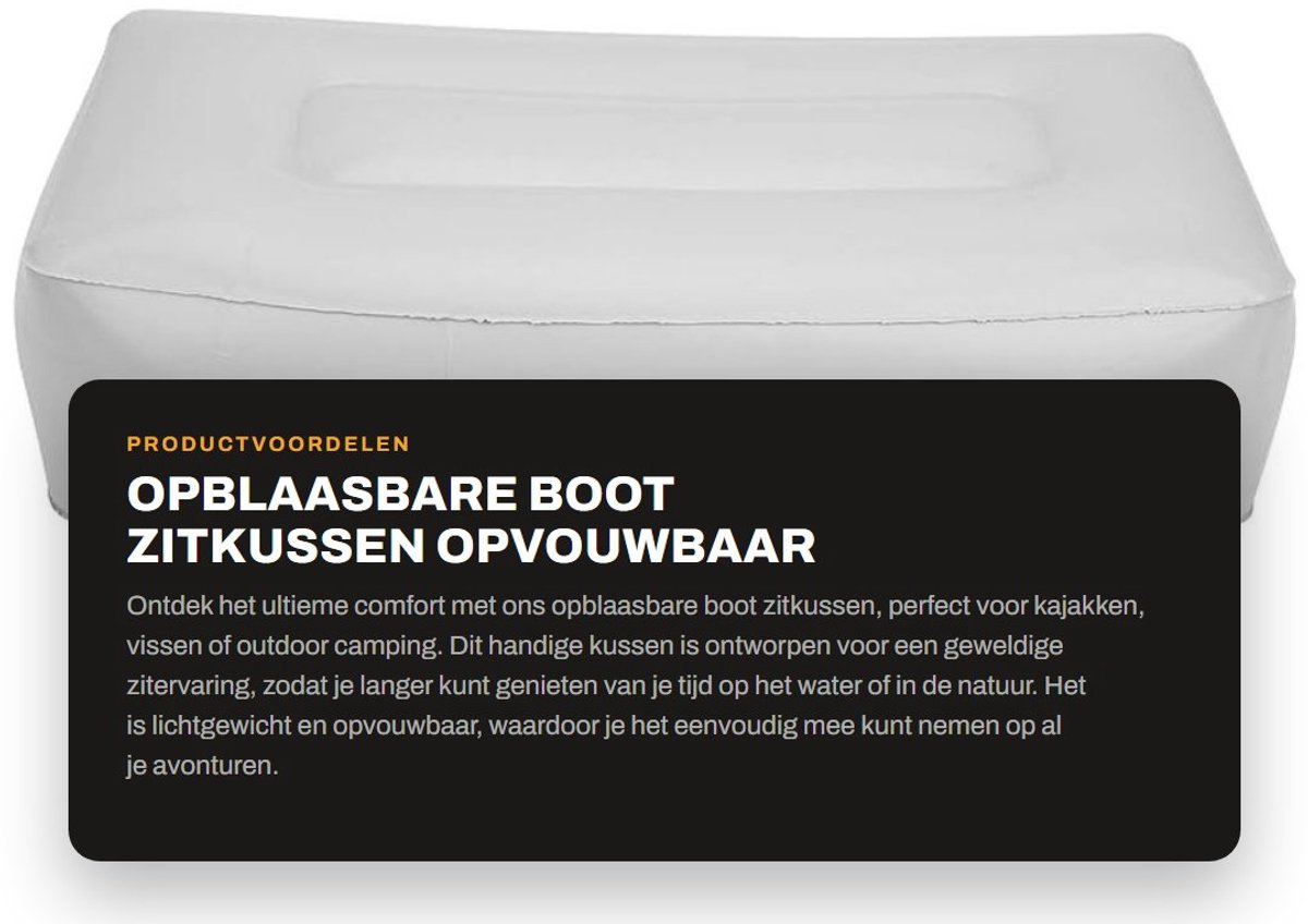 Dailygoods- Zitkussen Opblaasbaar - Opvouwbaar Kussen - Outdoor Camping - Kajakken - Vissersboot - Duurzaam PVC Materiaal - Opblaaskussen