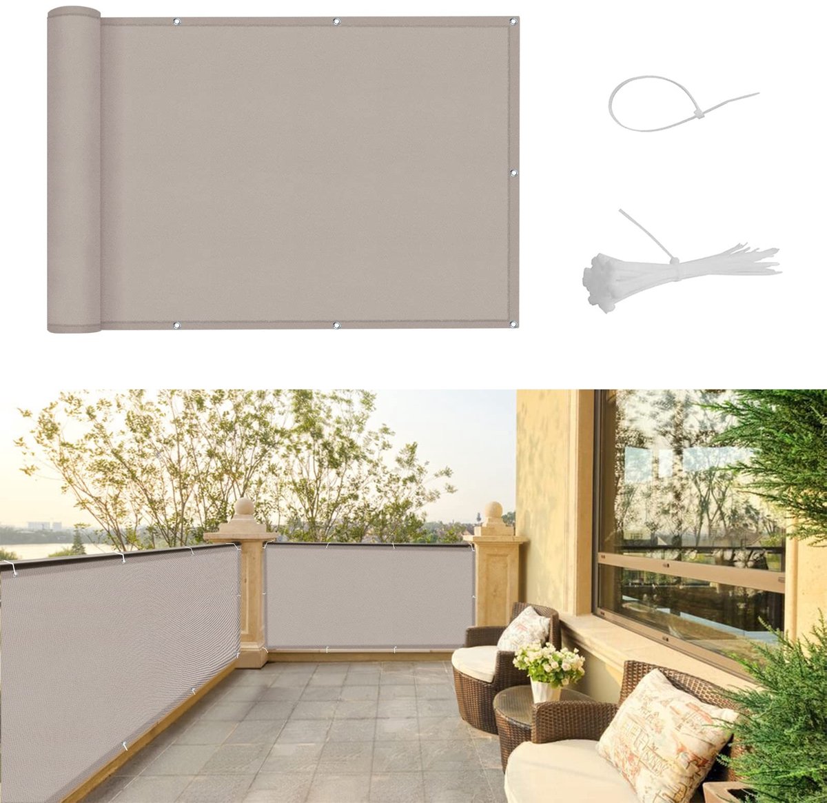 Dailygoods- Balkonscherm 80x200cm Waterdicht - Inkijkbescherming - UV-bescherming - Windscherm - Duurzaam - Metalen verstevigingsgaten - Balkonafscheiding
