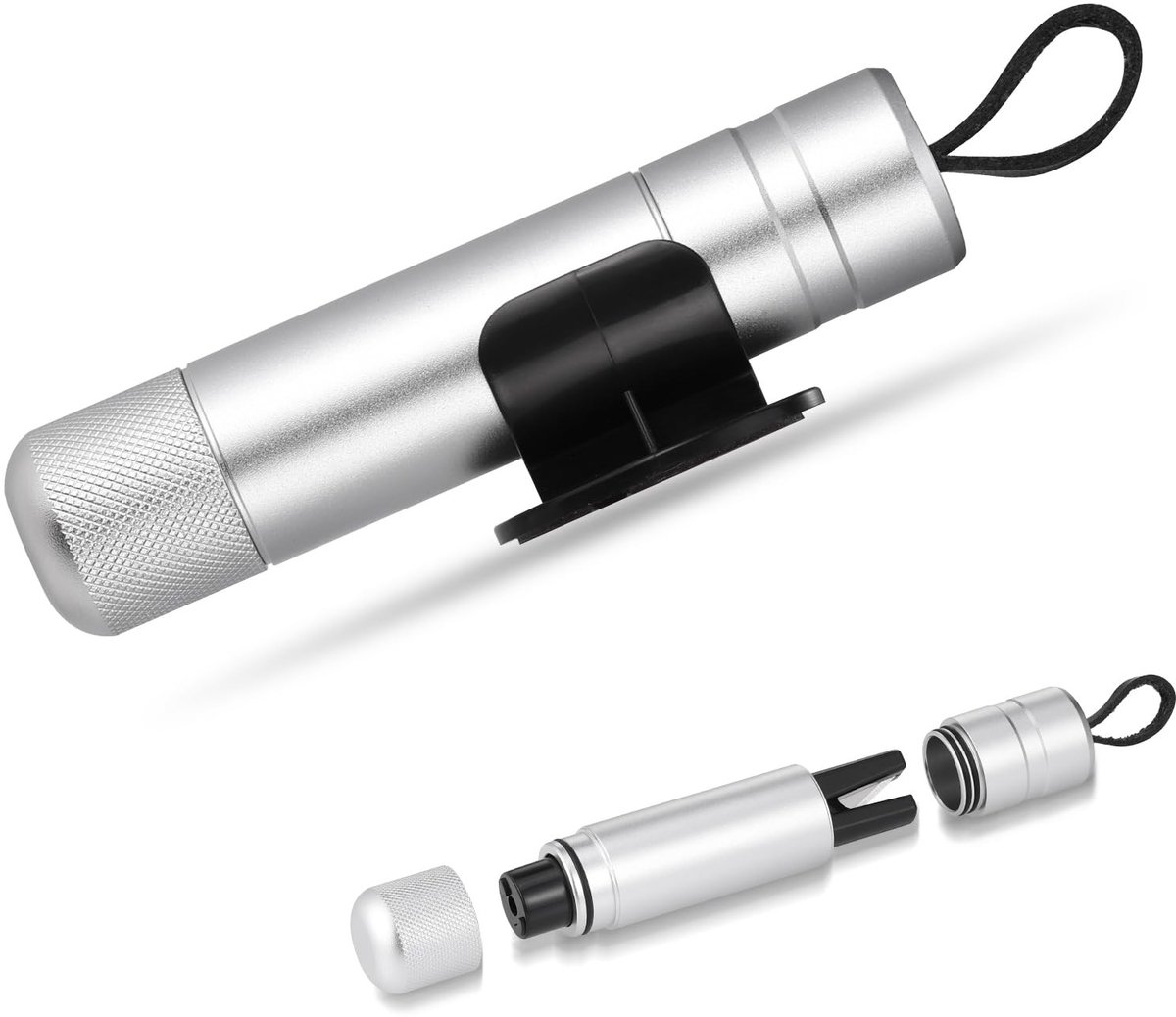 Dailygoods - Fentar Noodhamer voor de auto met gordelsnijder, Compacte draagbare noodhamer voor de auto, Mechanische veerglasbreker Auto-essentials, Upgrade multifunctionele gordelsnijder noodhamer (Zilverachtig)