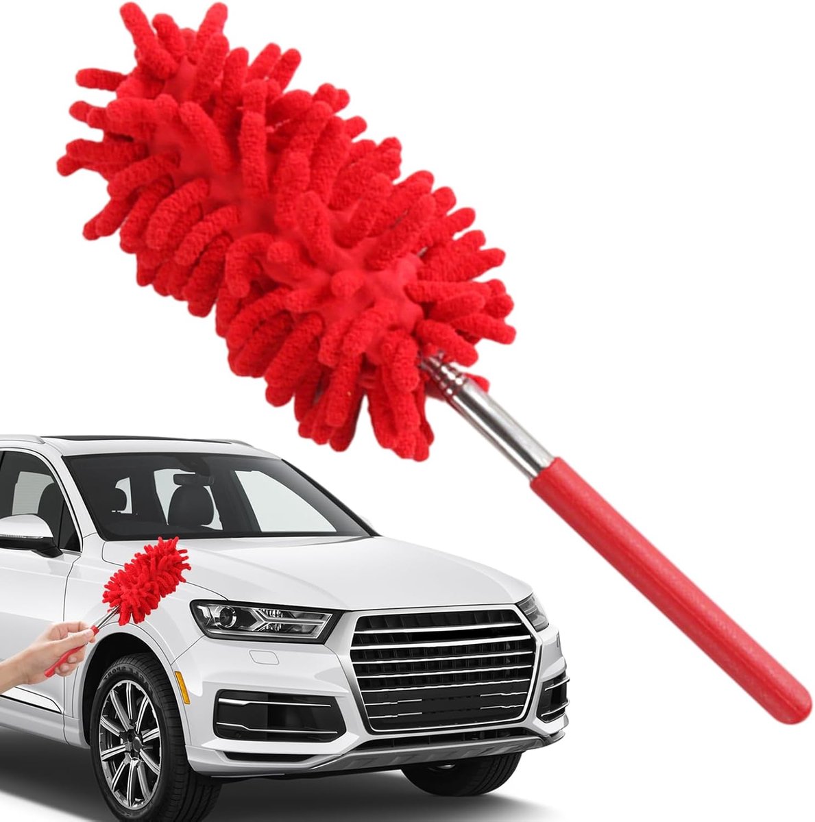 Auto Stoffer - Stofborstel - Voertuig Reinigen - Krasvrij Ontwerp - Verstelbaar - Rood