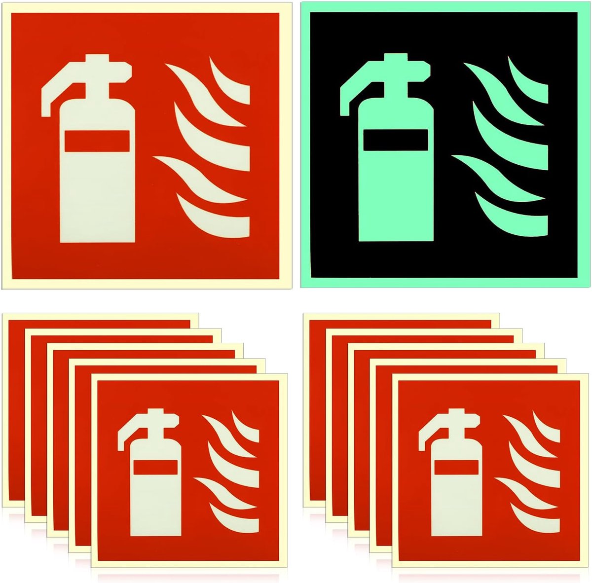 Brandblusser Borden - Veiligheidsstickers - Veiligheid Aangeven - Zelfklevend PVC - 15x15 cm - Oplichtend