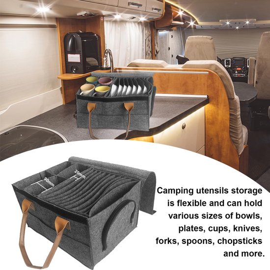 Servies Organizer - Bordenhouder Caravan - Servies Beschermen - Flexibele Vakken - 36 x 275 x 20 cm - Grijs — afbeelding 3