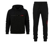 Zwart fitness trainingspak heren hoodie en jogging broek sport pak met capuchon trekkoord elastische tailleband trainings set vrijetijds pak maat XXL