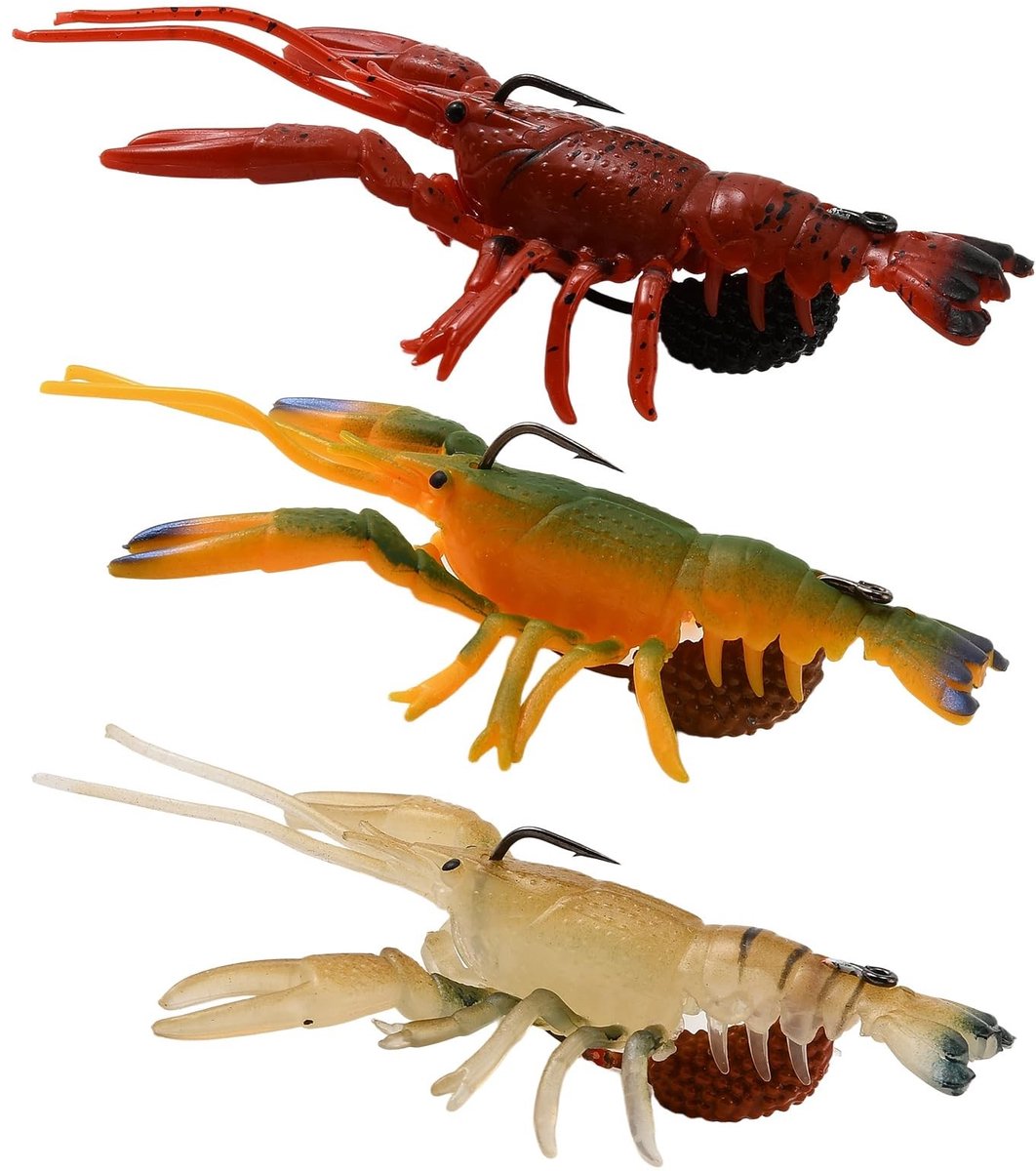 3 Pack Krab Aas Rubber Bait Jig Head met VMC Haak - Hollow Core Aas voor Snoek, Zander en Baars in Zoetwater
