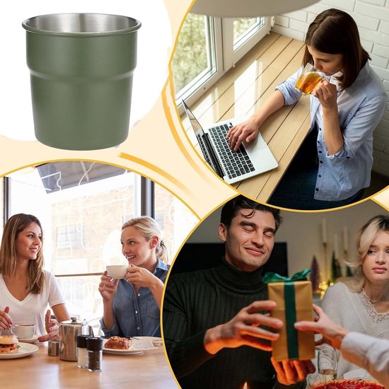 Camping Koffiekopjes - Stapelbare Mok - Reizen en Buiten - Voedselveilig Roestvrij Staal - 8 cm Doorsnee - Leger Groen — afbeelding 3