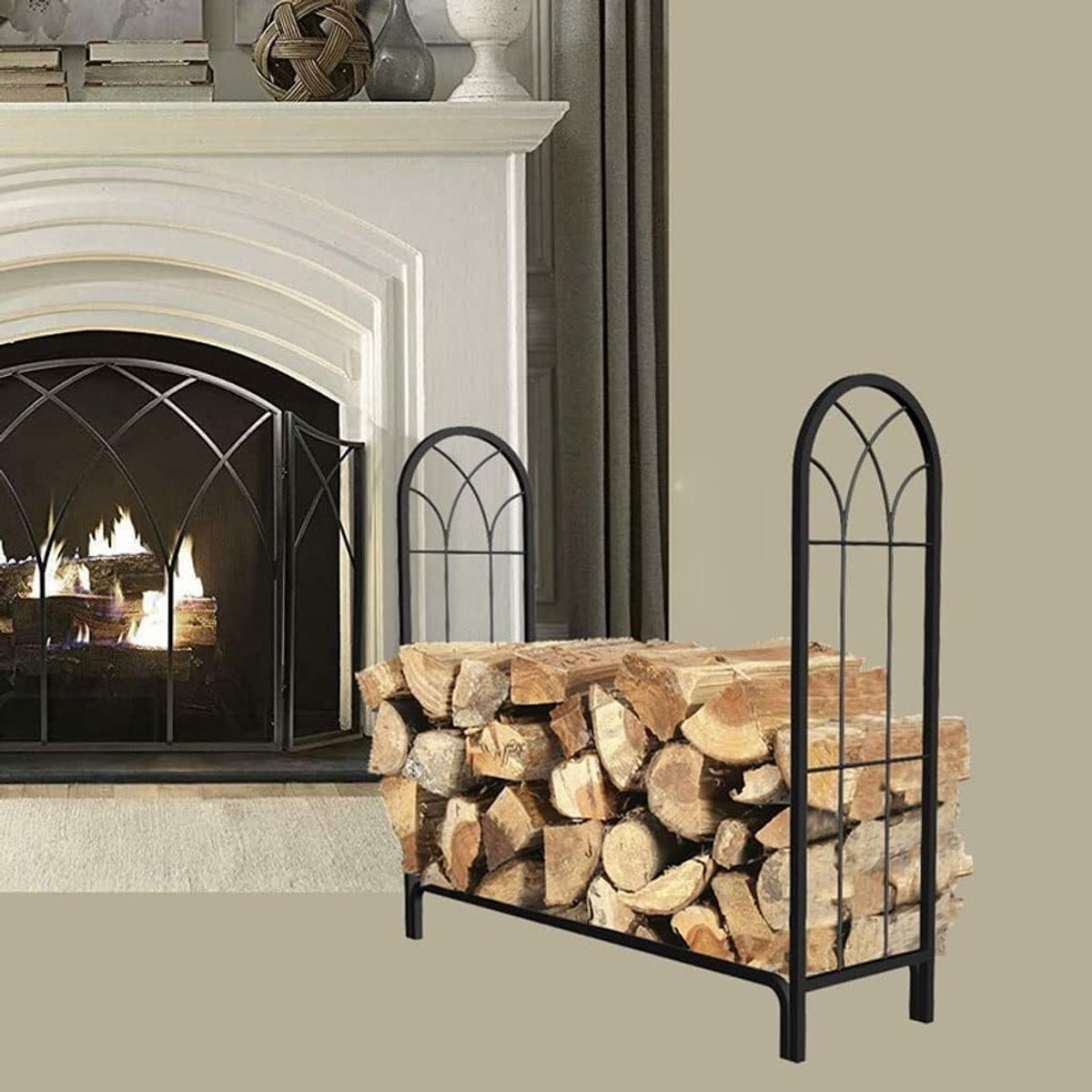Haardhouthouder - Houtopslag Rek - Haardhout Opslag - Zware Constructie - 58cm of 120cm - Zwart