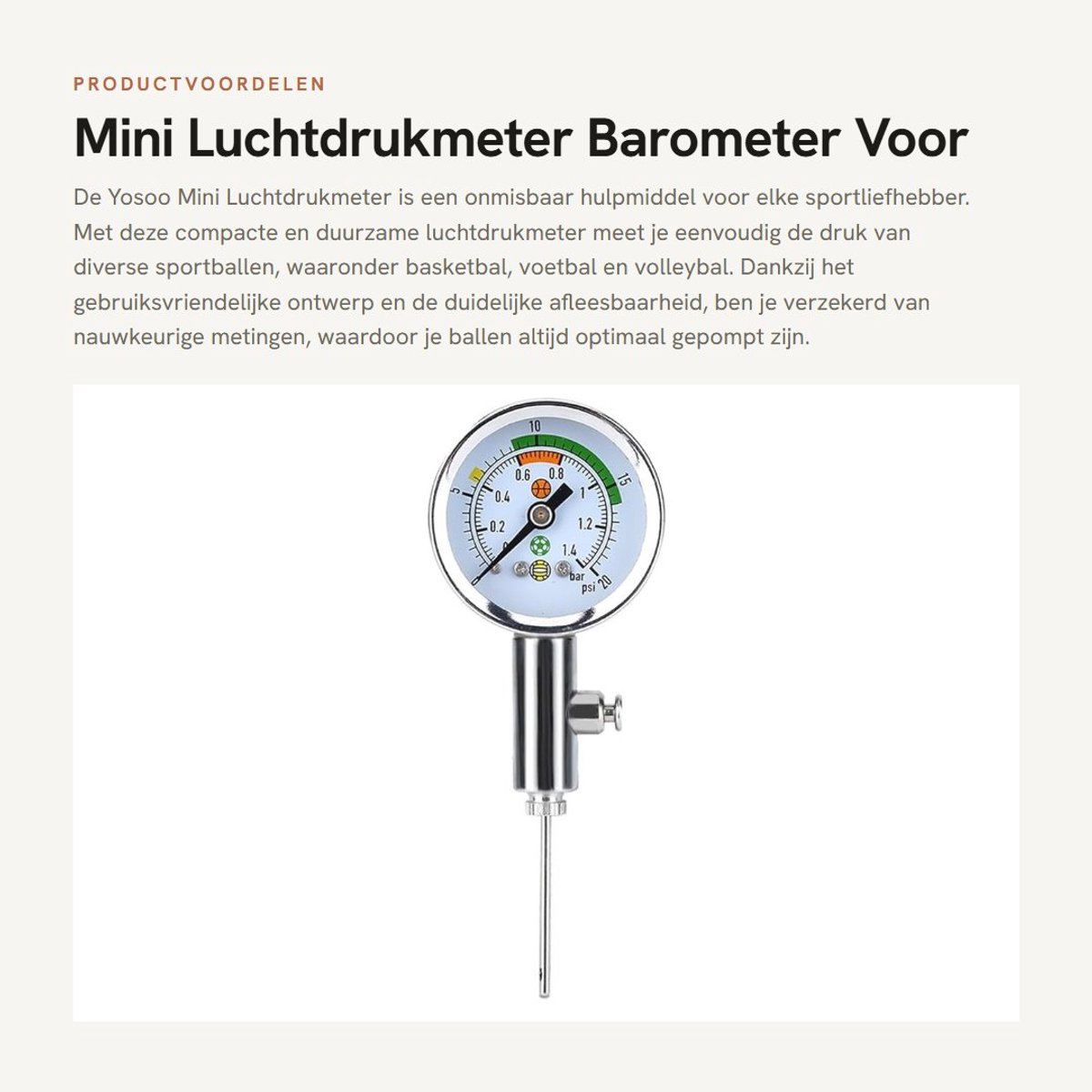 Dailygoods- Drukmeter Compact - Manometer - Luchtdrukmeter - Ballenmeter - Lichtgewicht - Duurzaam Materiaal - Baldrukmeter