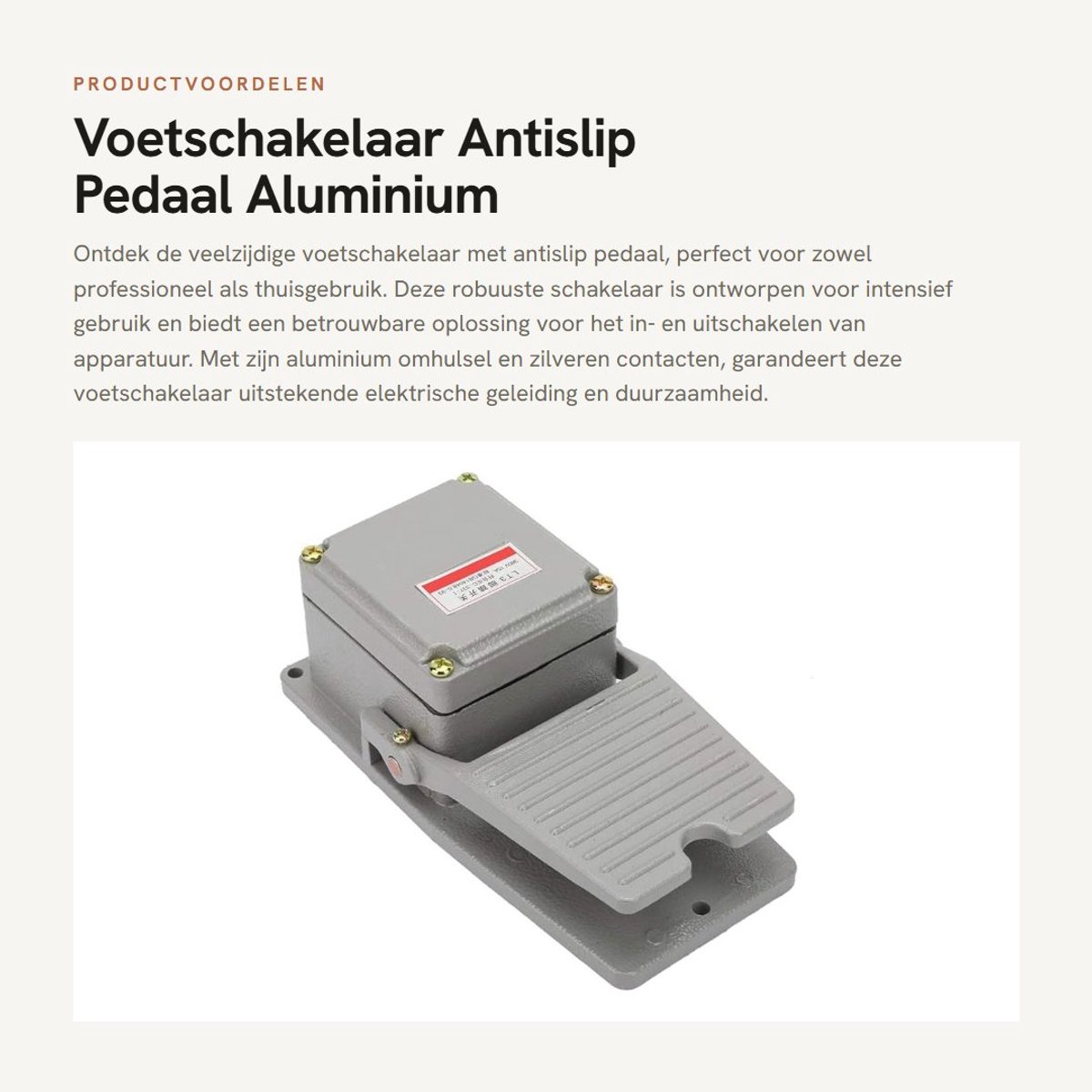 Dailygoods - Voetschakelaar - Antislip Pedaal - Aluminium Omhulsel - Zilver - Betrouwbare Controle - Veilig Gebruik - Geschikt voor Professioneel