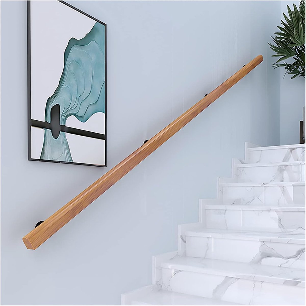 Houten Trapleuning - Manoeuvreerhulp Hout - Veiligheid Binnenshuis - Natuurlijk Hout Met Metaal - 50-600 cm - Houtkleur