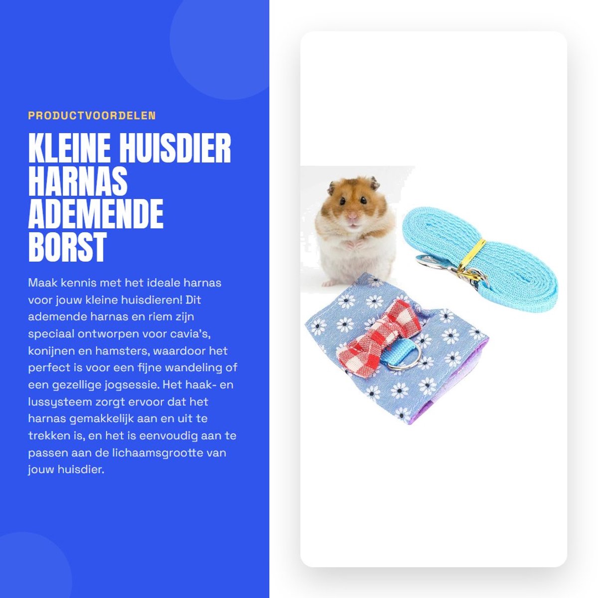 Dailygoods- Harnas Kleine Huisdieren - Ademend Harnas - Verstelbare Riem - Lichtgewicht Ontwerp - Driedimensionaal Design - Eenvoudig aan/uit trekken - Huisdierharnas