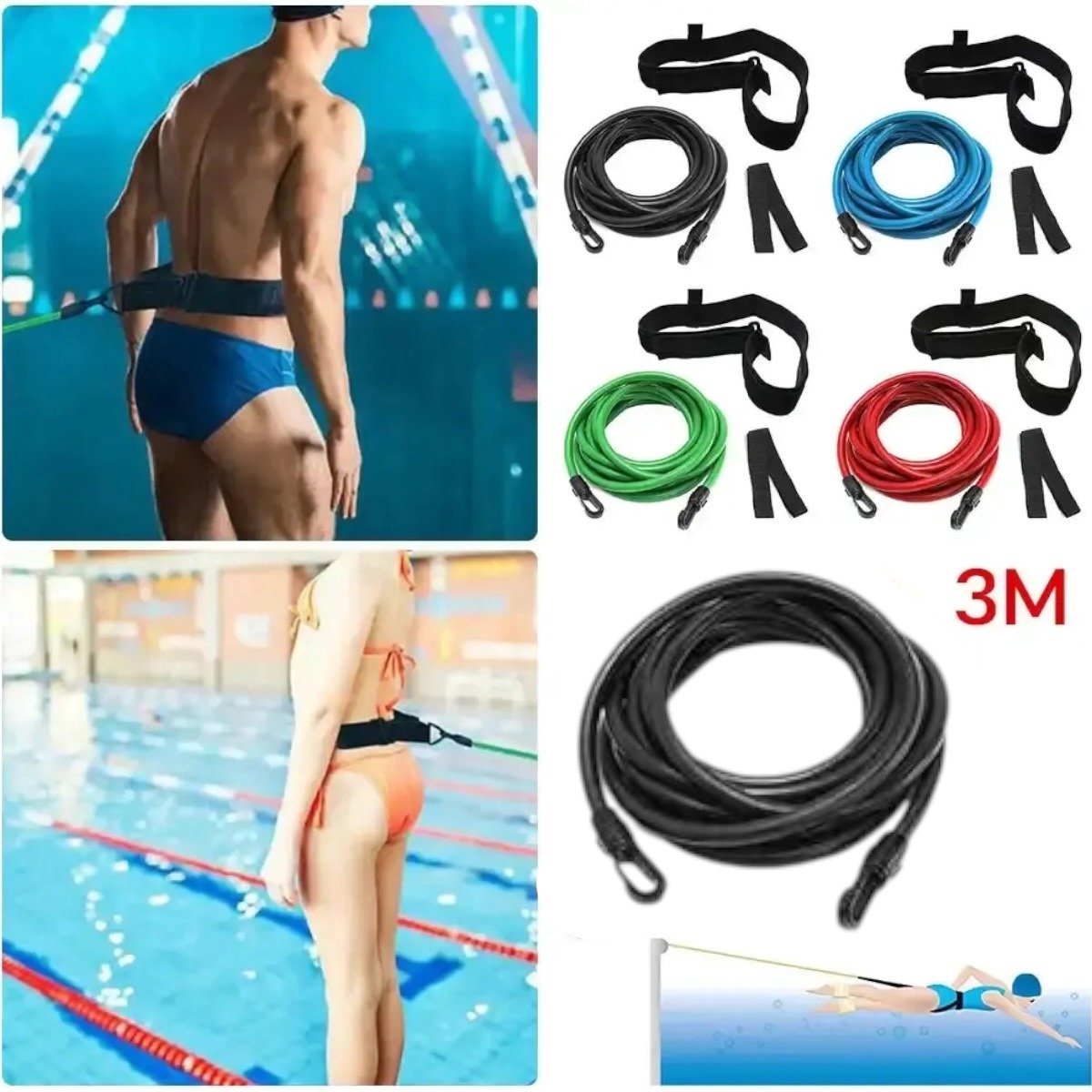 Padisport Zwemtrainer 3M - Zwemelastiek - Zwemgordel - Zwemelastiek Volwassen - Zwemriem - Zwemelastiek Met Weerstand - Swimtrainer