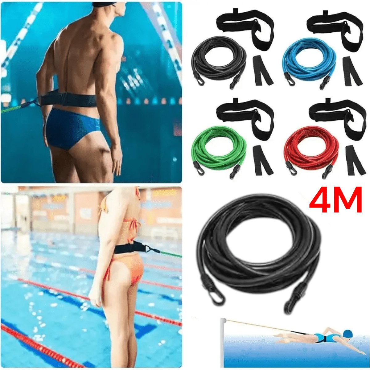 Padisport Zwemtrainer 4M - Zwemelastiek - Zwemgordel - Zwemelastiek Volwassen - Zwemriem - Zwemelastiek Met Weerstand - Swimtrainer