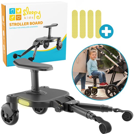 SleepyKids® Meerijdplankje SafeRide - Universeel - Kinderwagen & Buggy - Board Met Zitje - Accessoires - Zwart
