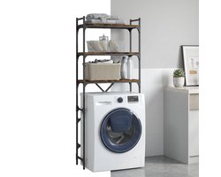 Wasmachine rek - Opbergrek - Wasmachine meubel - Opbouwmeubel - Toilet Rek - 67x25x163 cm - Hout - Gerookt Eiken