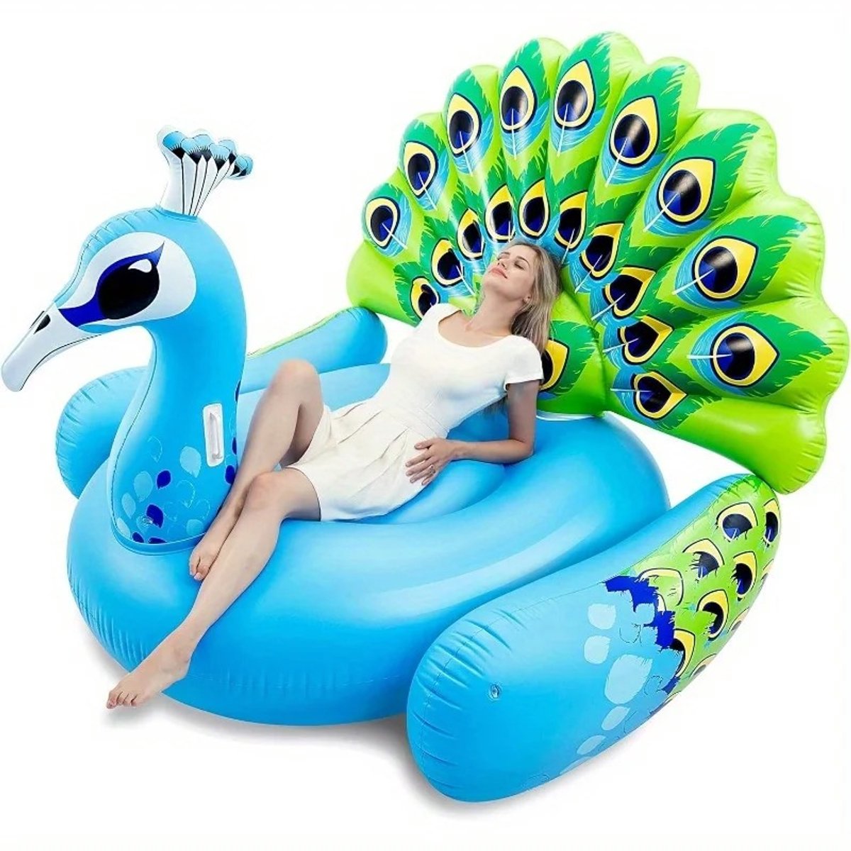 RosaBloom Opblaasbare Pauw - Zwemband - Zwemvlot - Strand Drijver - Gigantisch - Luxe Design - 170x160x120Cm - PVC - Blauw