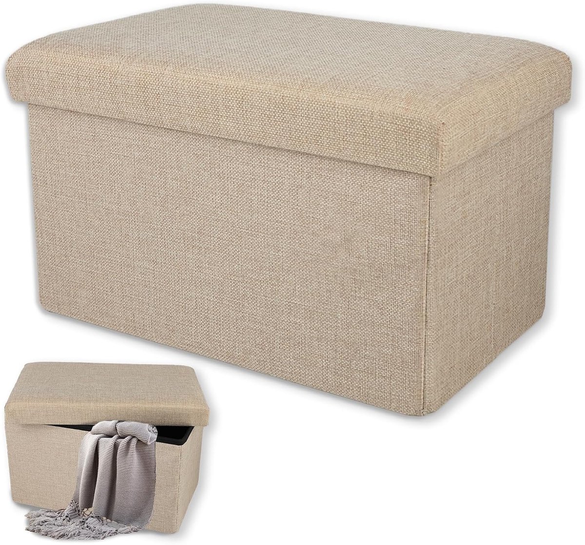 Opvouwbare Poef - Opbergkist Zitje - Orde Thuis - Sterke Stabiliteit - 40 x 25 x 25 cm - Beige
